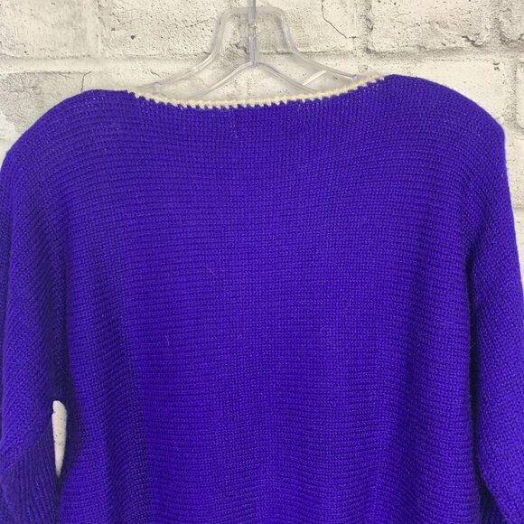 Vintage 80s Jaclyn Smith Blue Silver Metallic Beaded Embellished Sweater - Picture 7 of 14